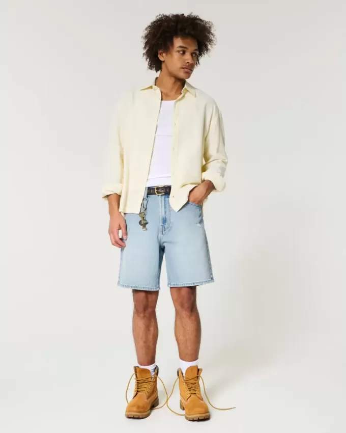 Above-the-Knee Distressed Loose Denim Shorts