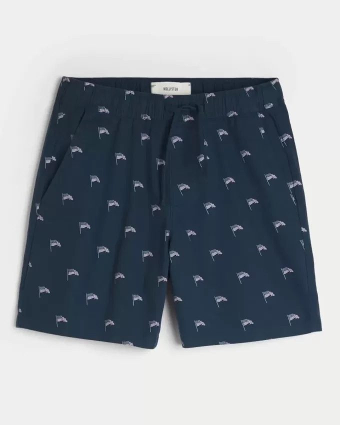 Above-the-Knee Linen-Blend Pattern Shorts