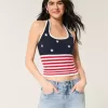 American Flag Pattern Crochet-Style Halter Top