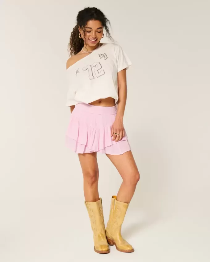 Asymmetrical Hem Tiered Mini Skort