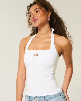 Beaded Graphic Halter Top