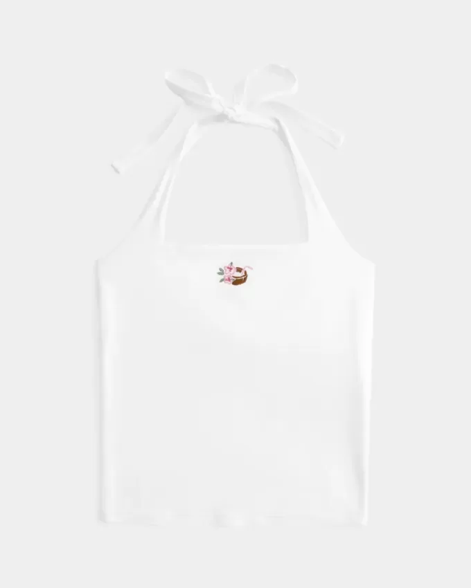 Beaded Graphic Halter Top