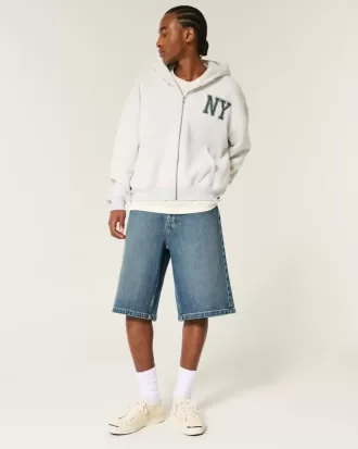 Below-the-Knee Dark Wash Super Baggy Denim Shorts
