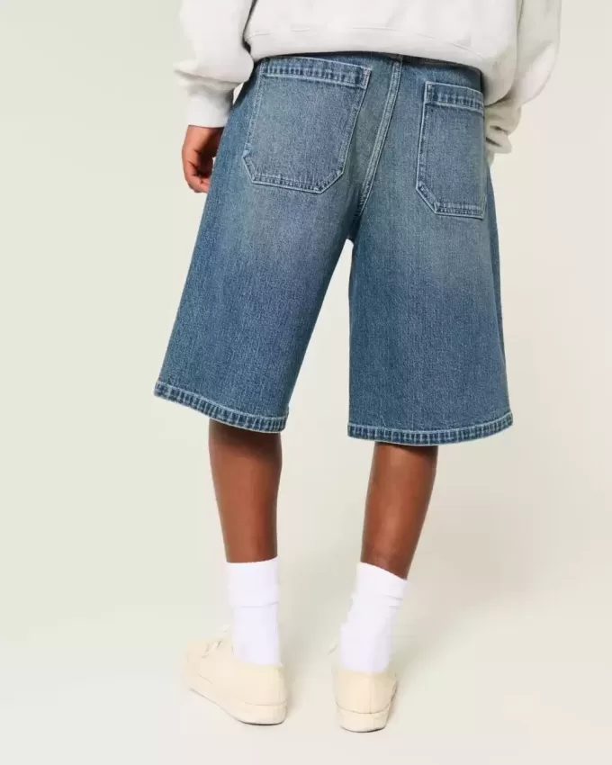 Below-the-Knee Dark Wash Super Baggy Denim Shorts