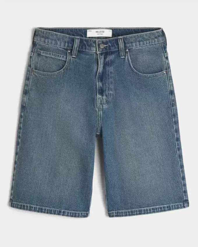 Below-the-Knee Dark Wash Super Baggy Denim Shorts