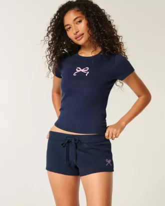 Bow Graphic Fleece Mini Shorts