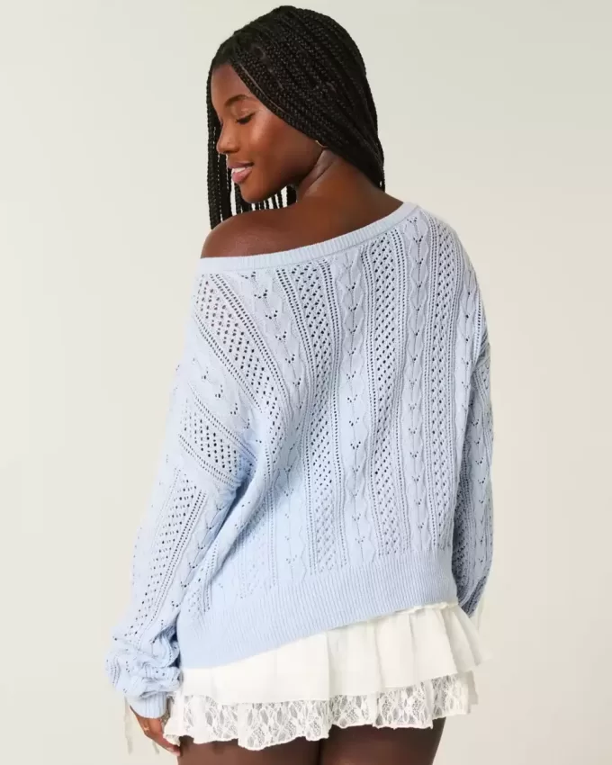 Bow-Sleeve Cable-Knit Sweater