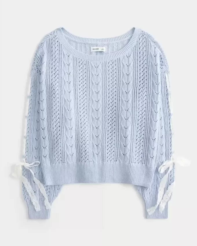Bow-Sleeve Cable-Knit Sweater