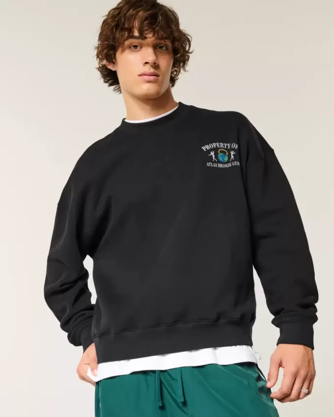 Boxy Atlas Bronze Gym Graphic Crew Sweatshirt