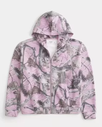 Boxy Camo Zip-Up Hoodie