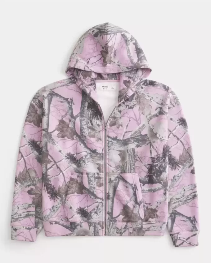 Boxy Camo Zip-Up Hoodie