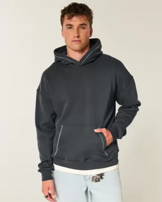 Boxy Contrast Stitch Hoodie