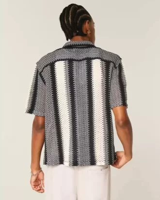 Boxy Crochet-Style Short-Sleeve Shirt