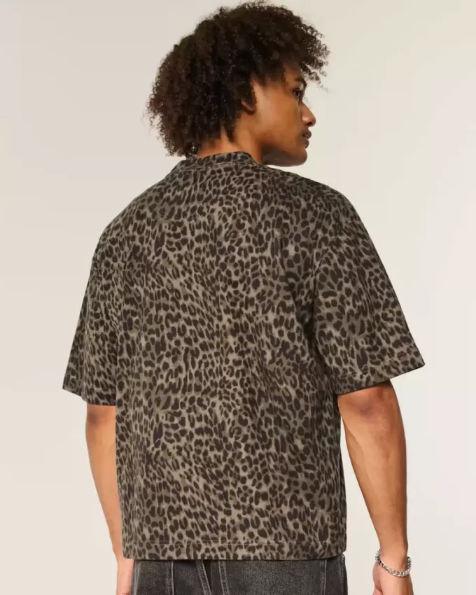 Boxy Crop Heavyweight Leopard Print Crew T-Shirt