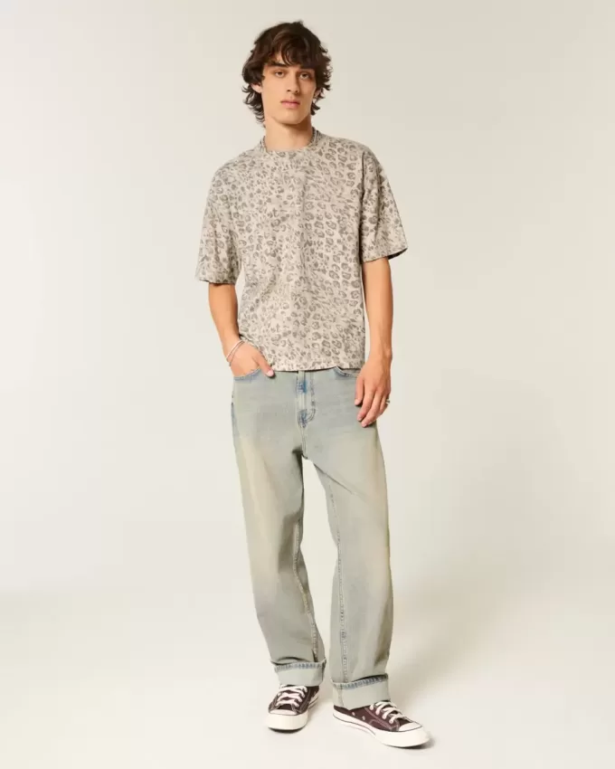 Boxy Crop Heavyweight Leopard Print Crew T-Shirt