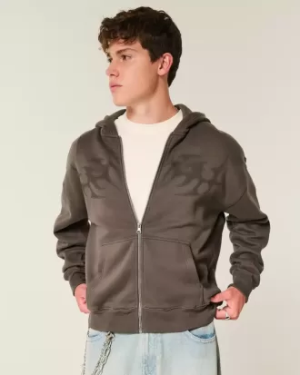 Boxy Flame Graphic Zip-Up Hoodie