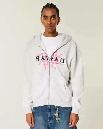 Boxy Hawaii Graphic Zip-Up Hoodie