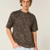 Boxy Heavyweight Leopard Print Cotton Crew T-Shirt