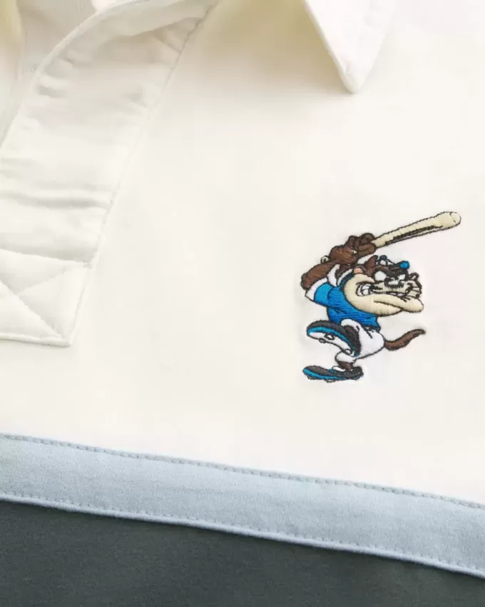 Boxy Heavyweight Tasmanian Devil Graphic Rugby Polo