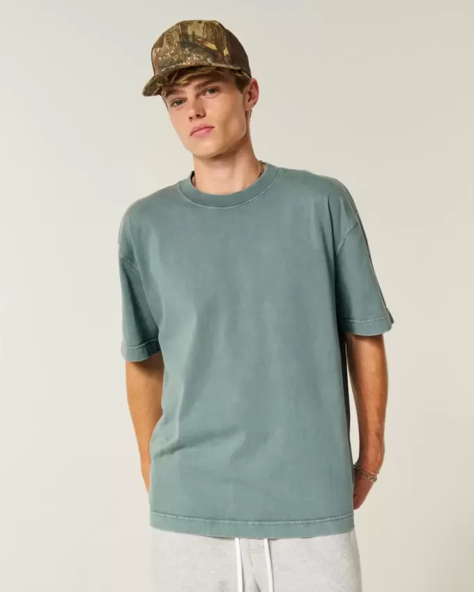 Boxy Heavyweight Washed Cotton Crew T-Shirt