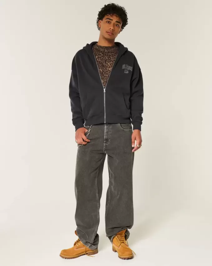 Boxy Hollywood Graphic Zip-Up Hoodie