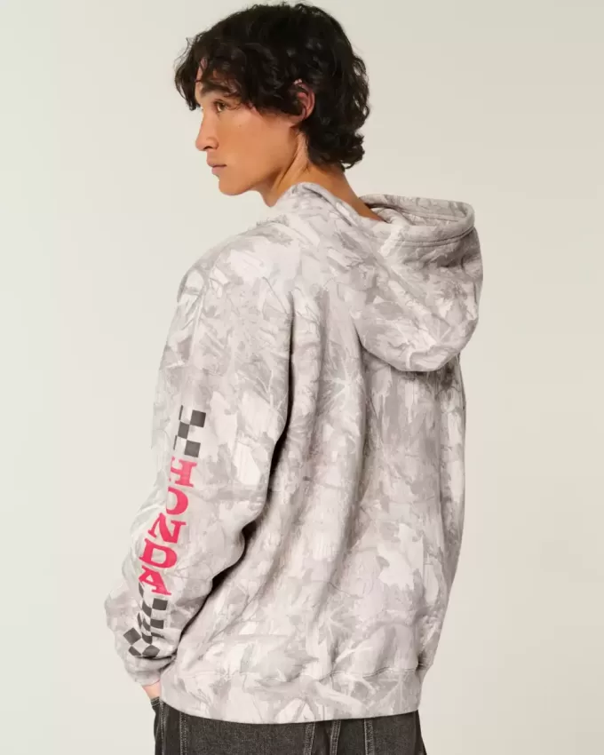 Boxy Honda Racing Graphic Zip-Up Hoodie