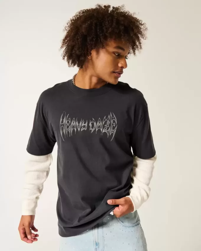 Boxy Layered Thermal Graphic Shirt