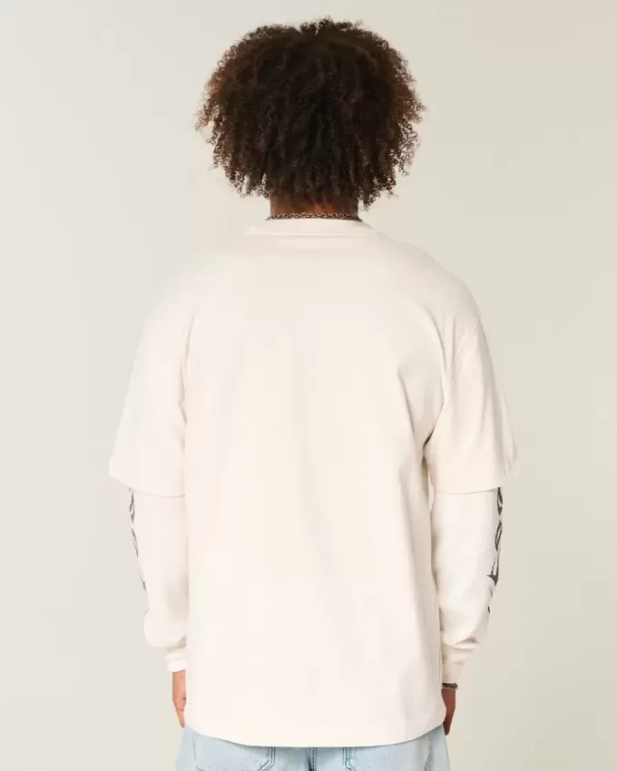 Boxy Layered Thermal Graphic Shirt