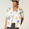Boxy Linen-Blend Lemon Pattern Shirt