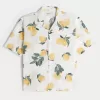 Boxy Linen-Blend Lemon Pattern Shirt