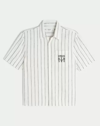 Boxy Linen-Blend Short-Sleeve Bermuda Graphic Shirt