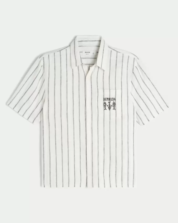 Boxy Linen-Blend Short-Sleeve Bermuda Graphic Shirt