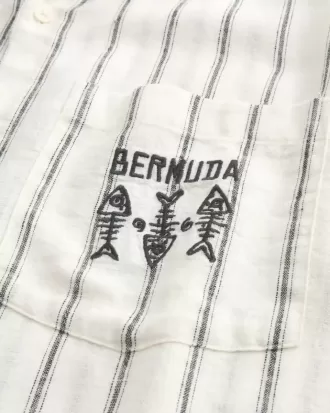 Boxy Linen-Blend Short-Sleeve Bermuda Graphic Shirt