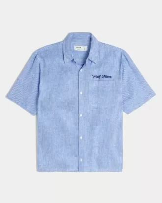 Boxy Linen-Blend Short-Sleeve Half Moon Graphic Shirt