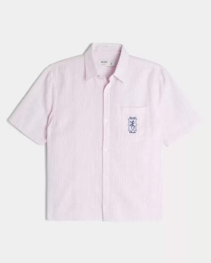 Boxy Linen-Blend Short-Sleeve Key West Graphic Shirt