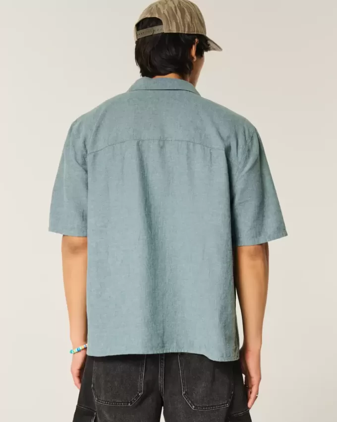 Boxy Linen-Blend Short-Sleeve Shirt
