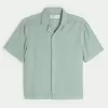 Boxy Linen-Blend Short-Sleeve Textured Shirt
