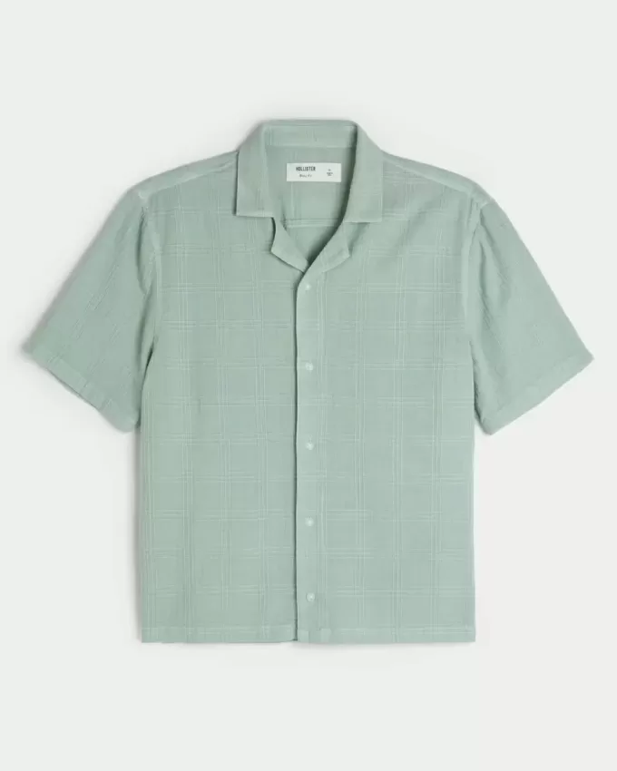 Boxy Linen-Blend Short-Sleeve Textured Shirt