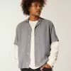 Boxy Linen-Blend Short-Sleeve Textured Shirt