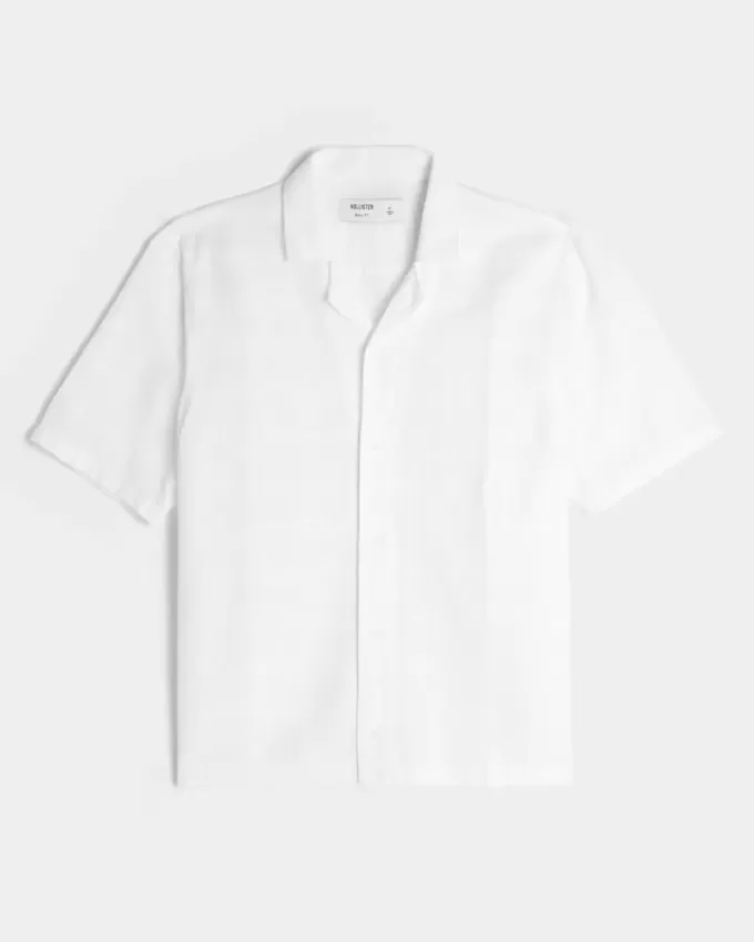 Boxy Linen-Blend Short-Sleeve Textured Shirt