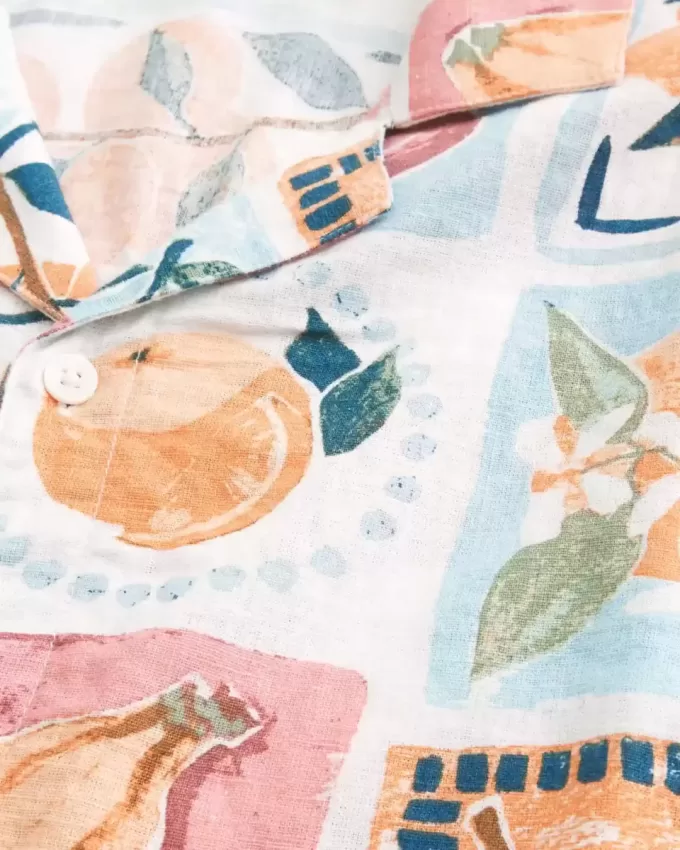 Boxy Linen-Blend Stamp Pattern Shirt