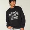 Boxy Motor City Auto Repairs Graphic Crew Sweater