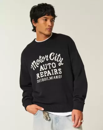 Boxy Motor City Auto Repairs Graphic Crew Sweater
