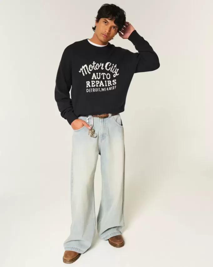 Boxy Motor City Auto Repairs Graphic Crew Sweater