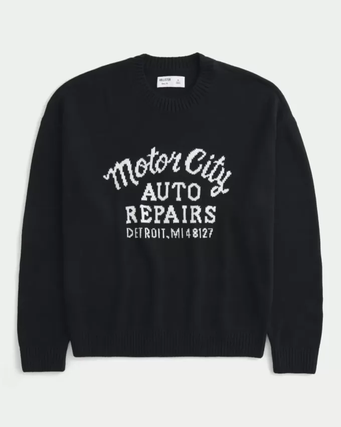 Boxy Motor City Auto Repairs Graphic Crew Sweater