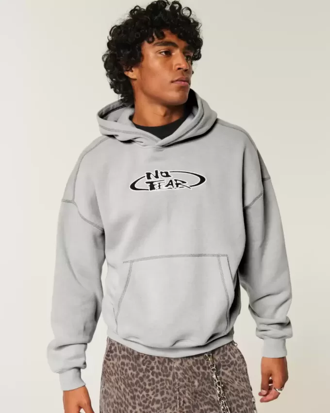 Boxy No Fear Graphic Hoodie