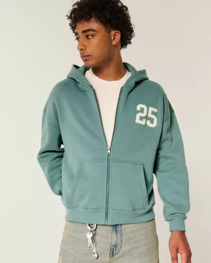 Boxy Number Graphic Zip-Up Hoodie