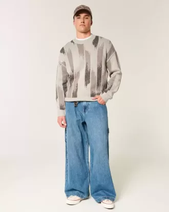 Boxy Pattern Crew Sweater