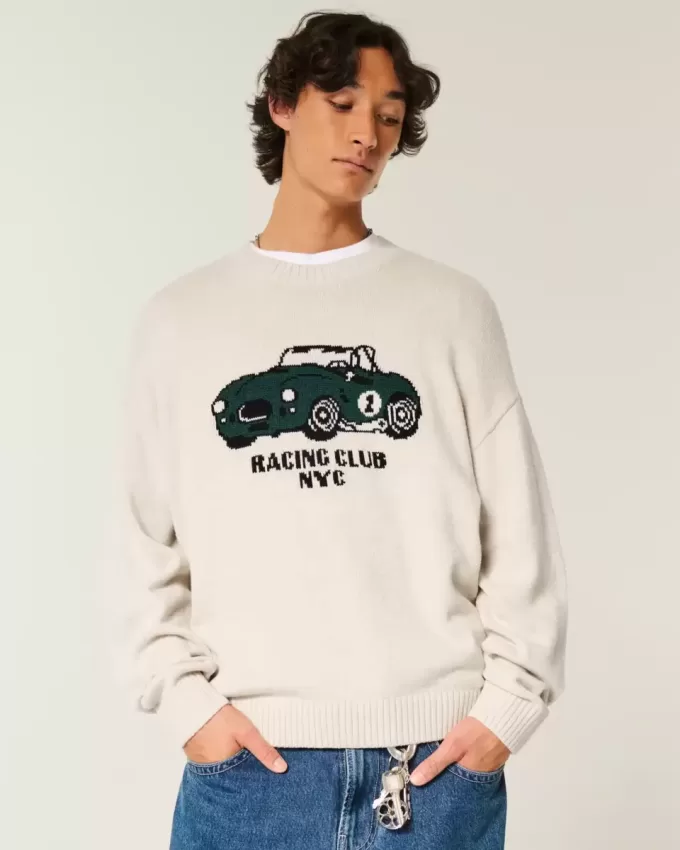 Boxy Racing Graphic Crew Sweater