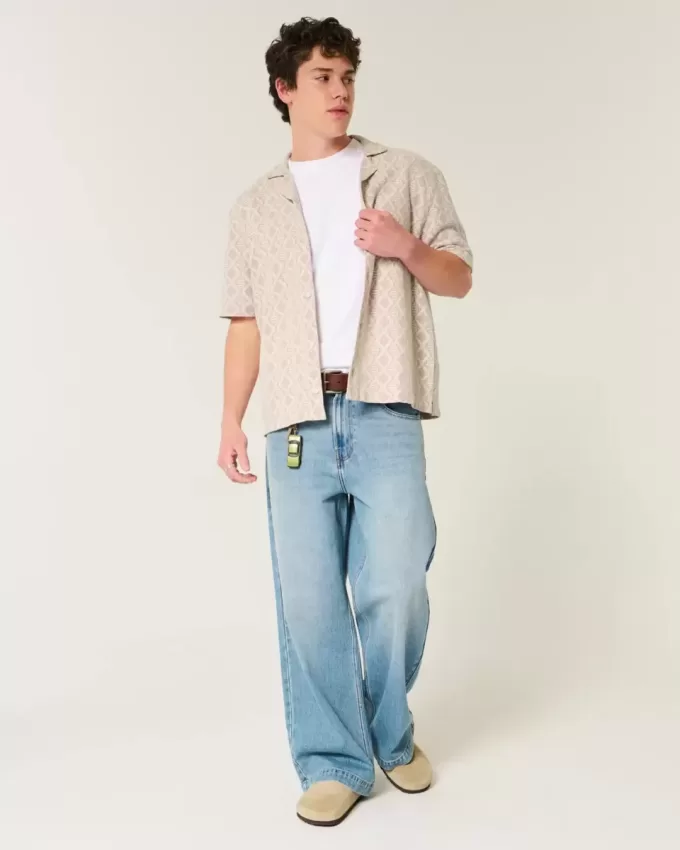 Boxy Short-Sleeve Crochet-Style Shirt